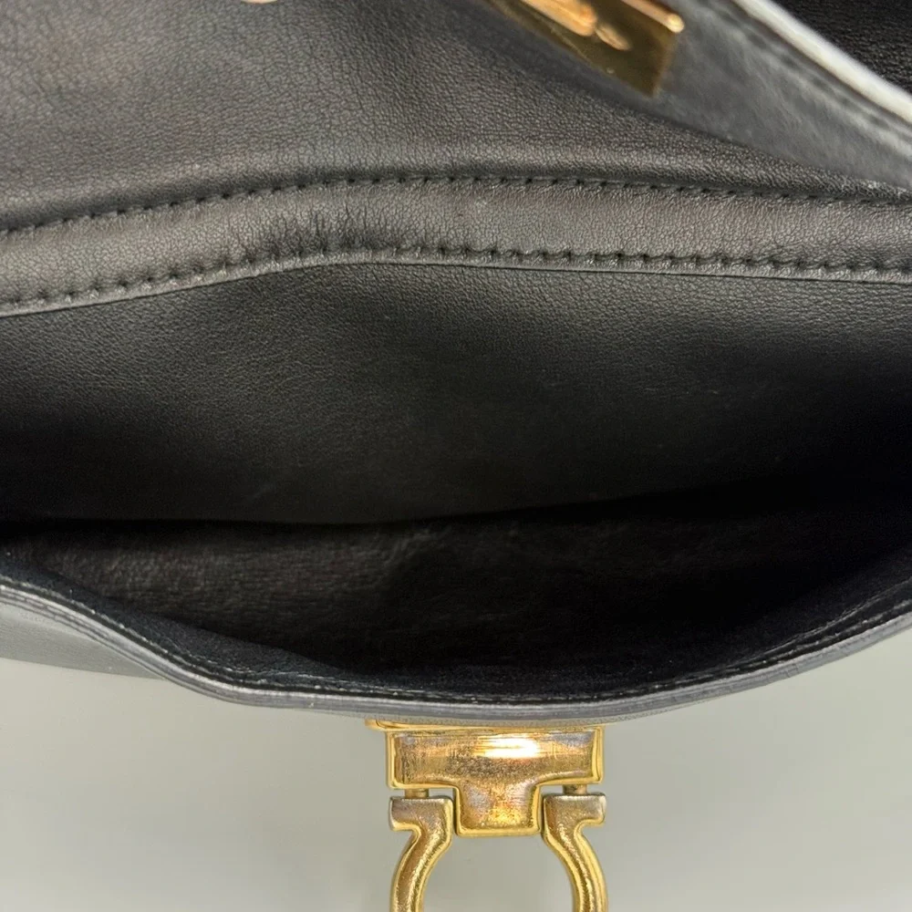 Salvatore Ferragamo Gancini Black Leather Shoulder Bag - Picture 10 of 14